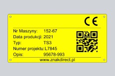 Oznakowanie z opisem maszyny grawerowany plastik